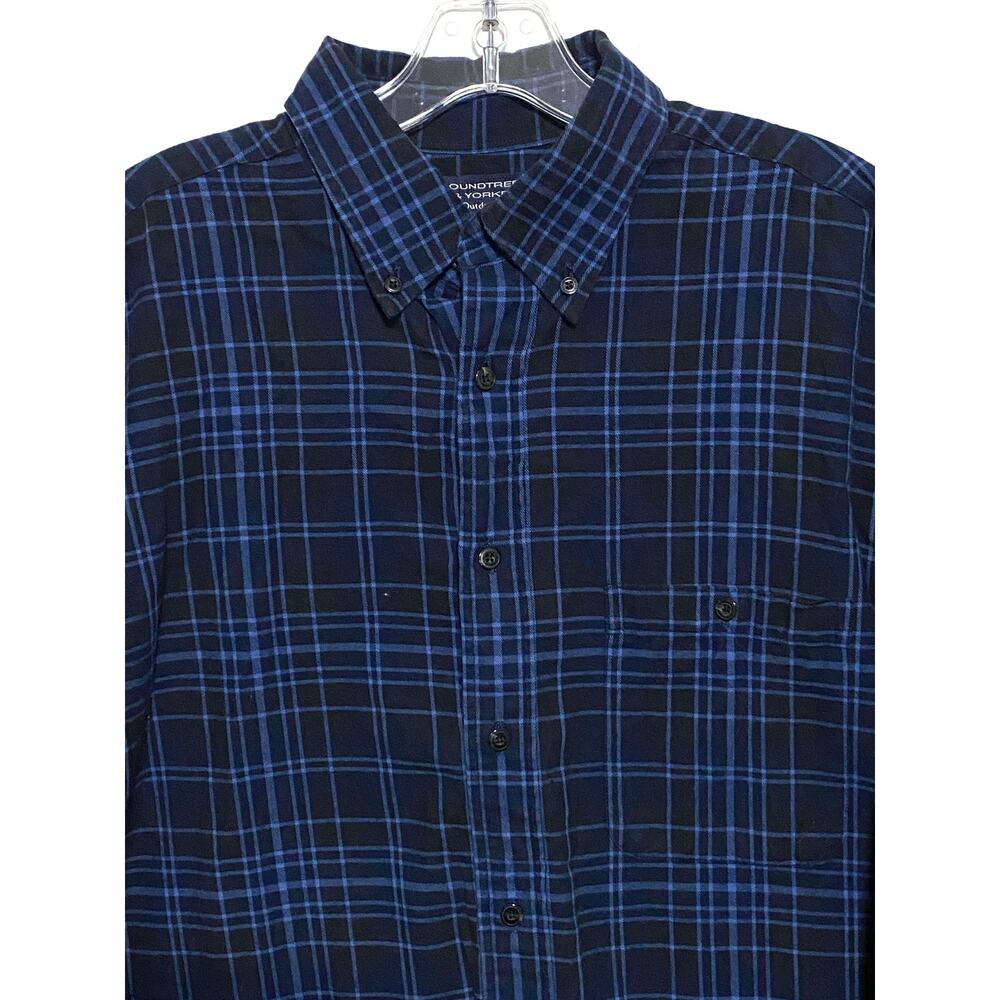 Roundtree & Yorke Outdoors Flannel Blue Plaid Button LS Shirt Mens L Classic Y2K - Picture 2 of 8